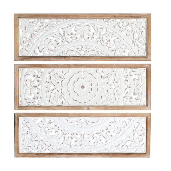 RiteSune Farmhouse Wall Sculpture Carved Wood Wall Art Decor, 3 Panel Floral Rustic Wooden Frame Hanging Wall Décor for Living Room Bedroom Entryway Hallway, 30" x 30"