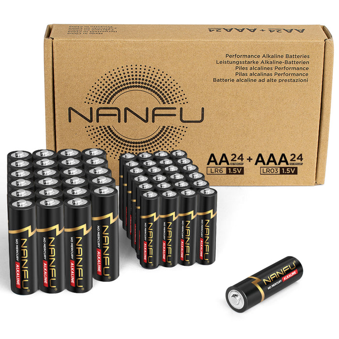 NANFU 24 Double AA + 24 Triple AAA Batteries 48 Count Combo Pack