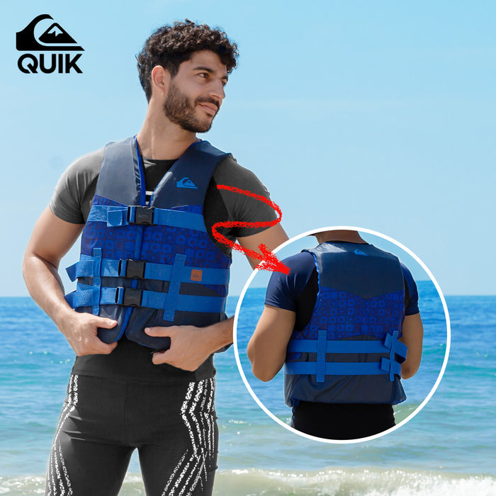 QUIKSILVER USCG Approved Men's Life Vest, Light-Weight EPE Foam and Drain Holes, Three Belts with Quick-Release Buckles & D-Ring for Fishing and Boating