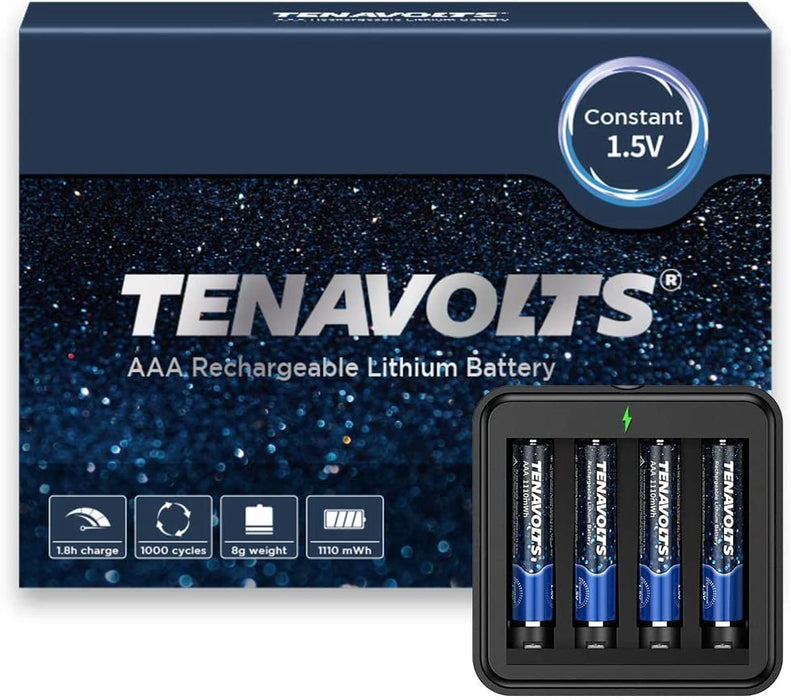 TENAVOLTS 1.5V AAA Lithium Rechargeable Battery, 4 Counts with Charger