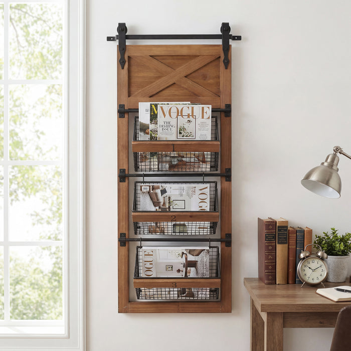 RiteSune Wall Mounted File Magazine Mail Rack Holder, Metal Basket Shelf Wall Organizer for Newspapers, Magazines, Fit for Office, Home, 5 Tier, Black