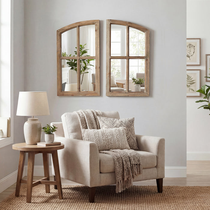 Farmhouse Arch Wood Window Pane Mirror(Set of 2)
