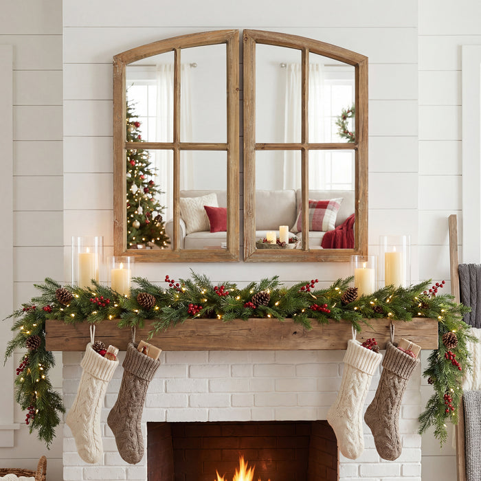 Farmhouse Arch Wood Window Pane Mirror(Set of 2)