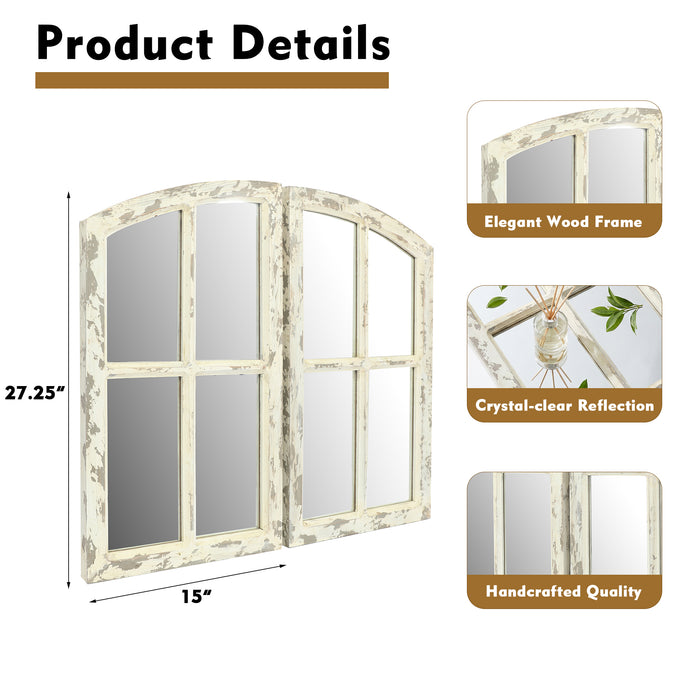 Farmhouse Arch Wood Window Pane Mirror(Set of 2)