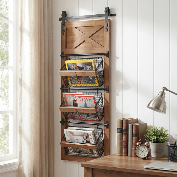 RiteSune Wall Mounted File Magazine Mail Rack Holder, Metal Basket Shelf Wall Organizer for Newspapers, Magazines, Fit for Office, Home, 5 Tier, Black
