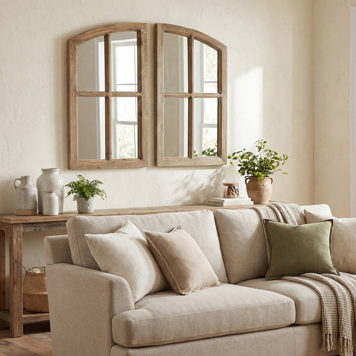 Farmhouse Arch Wood Window Pane Mirror(Set of 2)