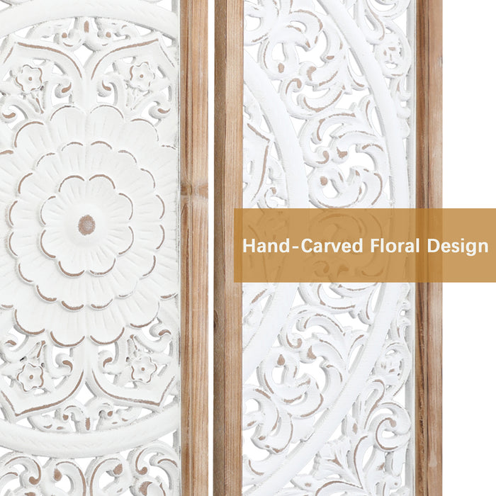 RiteSune Farmhouse Wall Sculpture Carved Wood Wall Art Decor, 3 Panel Floral Rustic Wooden Frame Hanging Wall Décor for Living Room Bedroom Entryway Hallway, 30" x 30"