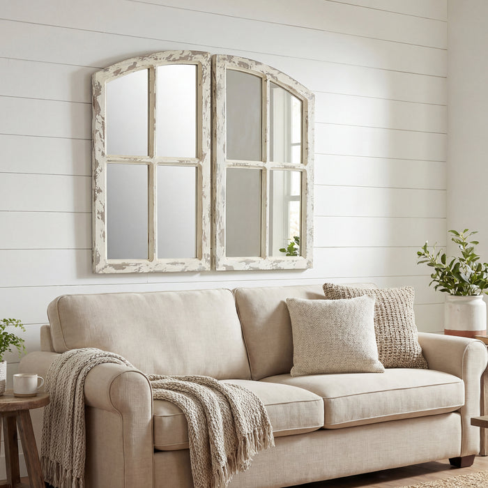Farmhouse Arch Wood Window Pane Mirror(Set of 2)