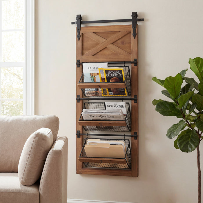 RiteSune Wall Mounted File Magazine Mail Rack Holder, Metal Basket Shelf Wall Organizer for Newspapers, Magazines, Fit for Office, Home, 5 Tier, Black