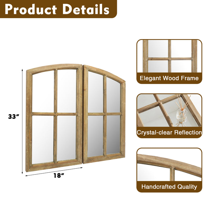 Farmhouse Arch Wood Window Pane Mirror(Set of 2)