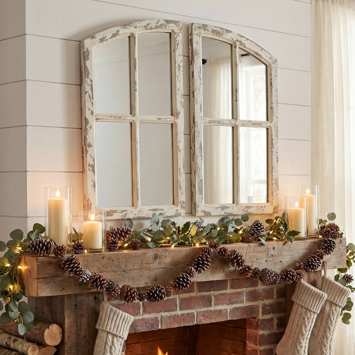Farmhouse Arch Wood Window Pane Mirror(Set of 2)
