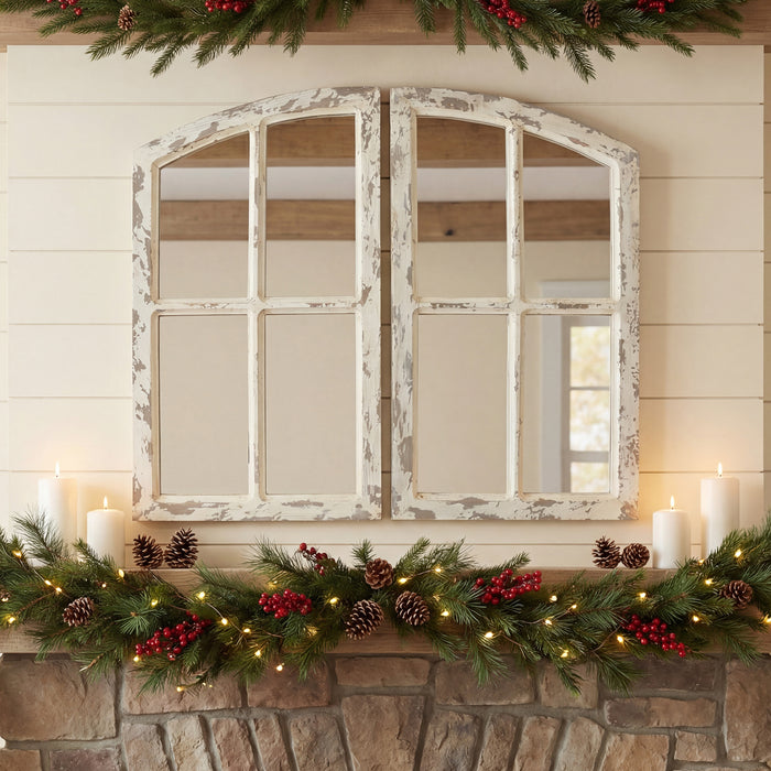 Farmhouse Arch Wood Window Pane Mirror(Set of 2)