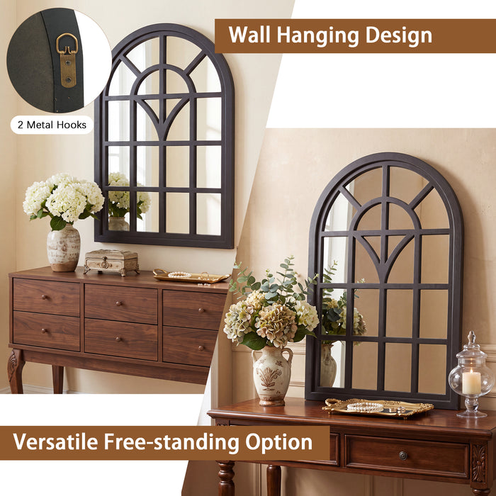 RiteSune Arched Window Wall Mirror, Black Decorative Mirror with Window Pane, Farmhouse Accent Mirror for Entryway, Living Room, Bedroom, Bathroom, 24" x 34"H