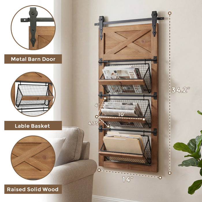 RiteSune Wall Mounted File Magazine Mail Rack Holder, Metal Basket Shelf Wall Organizer for Newspapers, Magazines, Fit for Office, Home, 5 Tier, Black