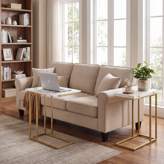 C Shaped End Table, Small Side Tables for Sofa Bed, Couch