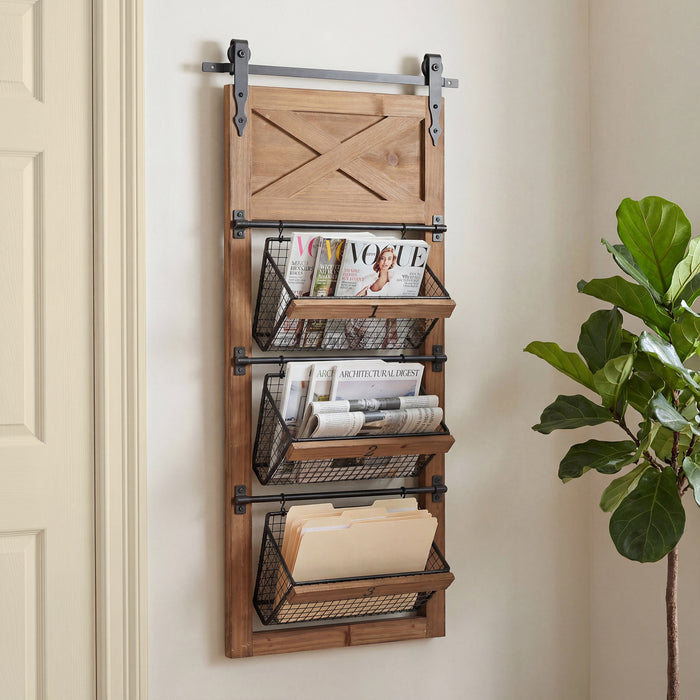 RiteSune Wall Mounted File Magazine Mail Rack Holder, Metal Basket Shelf Wall Organizer for Newspapers, Magazines, Fit for Office, Home, 5 Tier, Black