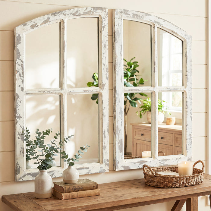 Farmhouse Arch Wood Window Pane Mirror(Set of 2)