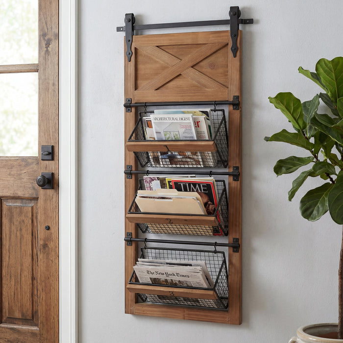 RiteSune Wall Mounted File Magazine Mail Rack Holder, Metal Basket Shelf Wall Organizer for Newspapers, Magazines, Fit for Office, Home, 5 Tier, Black