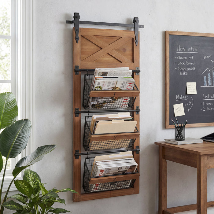 RiteSune Wall Mounted File Magazine Mail Rack Holder, Metal Basket Shelf Wall Organizer for Newspapers, Magazines, Fit for Office, Home, 5 Tier, Black