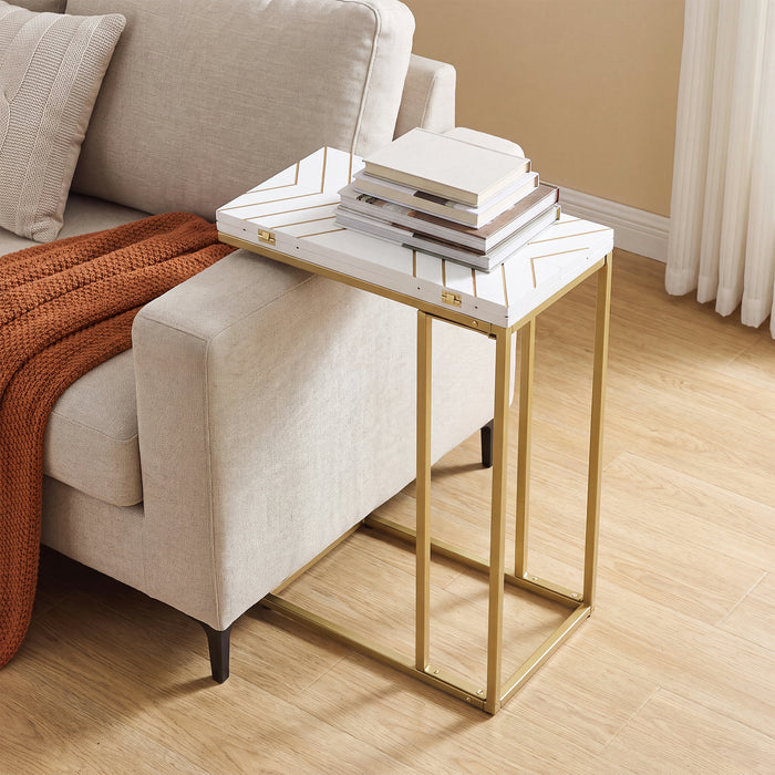 C Shaped End Table, Small Side Tables for Sofa Bed, Couch