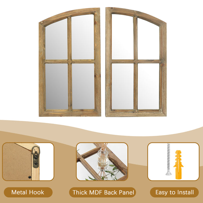 Farmhouse Arch Wood Window Pane Mirror(Set of 2)