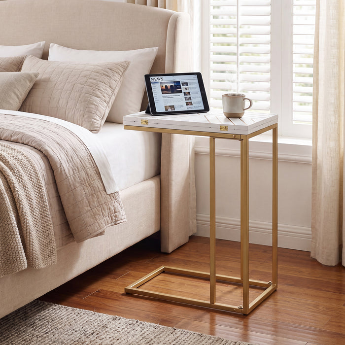 C Shaped End Table, Small Side Tables for Sofa Bed, Couch