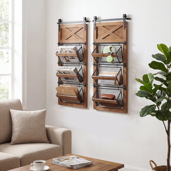 RiteSune Wall Mounted File Magazine Mail Rack Holder, Metal Basket Shelf Wall Organizer for Newspapers, Magazines, Fit for Office, Home, 5 Tier, Black