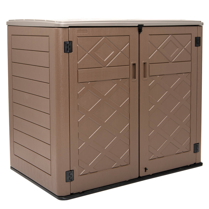 50 Cu. Ft. Horizontal Outdoor Storage Shed, HDPE Patio Storage Cabinet with Shelf Support and Lockable Doors for Grill, Pool Toys, Gardening Tools