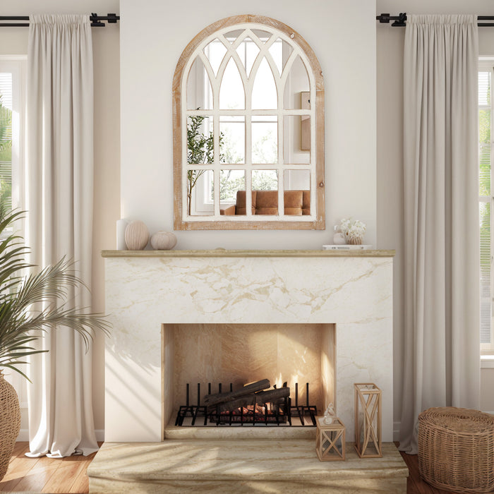 Farmhouse Window Pane Mirror, Large Decorative White Wall Mirror for Living Room Kitchen Entryway, 24 L x 34,Brown