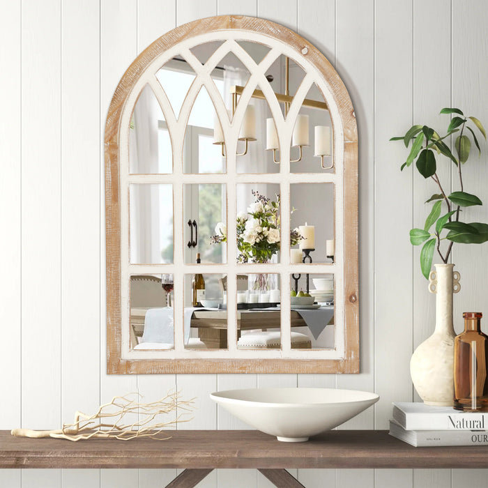 Farmhouse Window Pane Mirror, Large Decorative White Wall Mirror for Living Room Kitchen Entryway, 24 L x 34,Brown