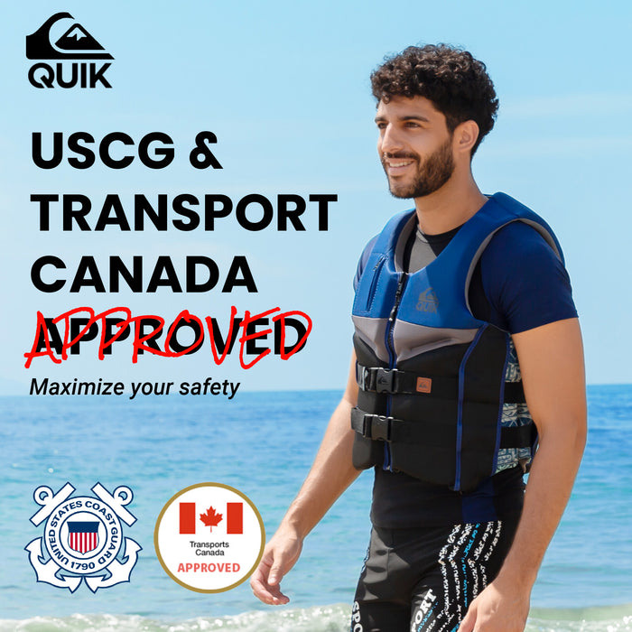 QUIKSILVER Men's Life Vest, USCG and Transport Canada Approved PFD, Evoprene Everyday Life Jacket, Personal Flotation Device Level 70 Buoyancy Aid for Boating Kayaking Rafting Surfing