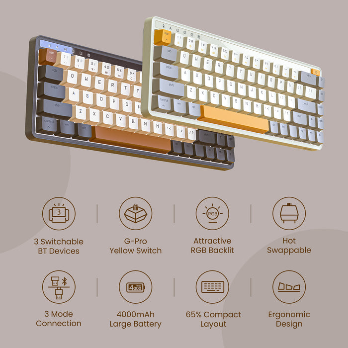 XIAOMI Z680 68 Keys 65% Mechanical Keyboard Gateron G Pro Yellow Switches, Coffee