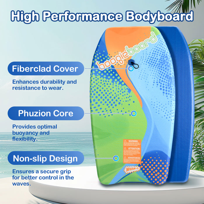 Wham-O 2 Pack 33 Inch Boogie Board, Body Board Lightweight with Wrist Leash Fiberclad Cover Phuzion Core for Ocean Pool Kids 8+ Teens Beginners Adults