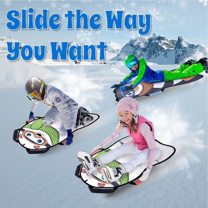 RYDR Snow Sled (Penguin) - 36 inch Single Rider Roll Up Character Winter Snow Mat