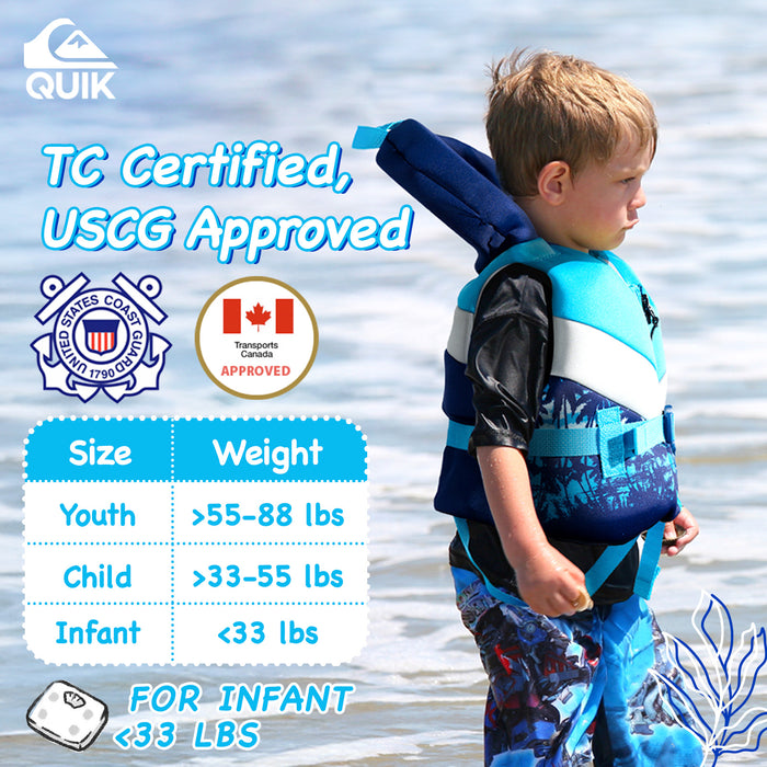 QUIKSILVER USCG Approved Life Vest for Infant, PVC Foam Flotation with Quick Release Buckle and Leg Strap, Boating, Fishing & Kayaking