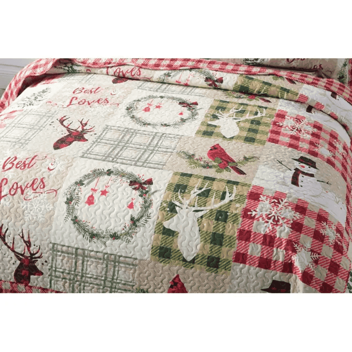 Marcielo Christmas Quilt Set - Xmas Tree Elk Holiday Bedding Bed Set (1 Quilt 2 Pillow Shams) - B009