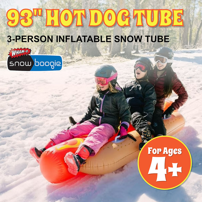 Wham-O Snowboogie Hot Dog Snow Tube 93 Inch (3-Person Inflatable Snow Tube with Reinforced Handles)