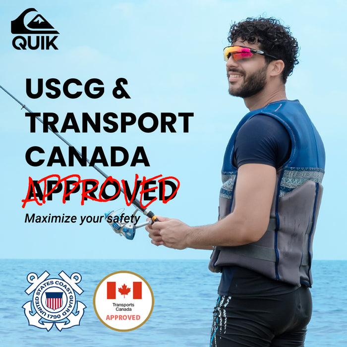 QUIKSILVER Men's Life Vest, USCG and Transport Canada Approved PFD, Evoprene CGA Life Jacket, Personal Flotation Device for Jet Skiing Wakeboarding Rafting Sailing Surfing Boating