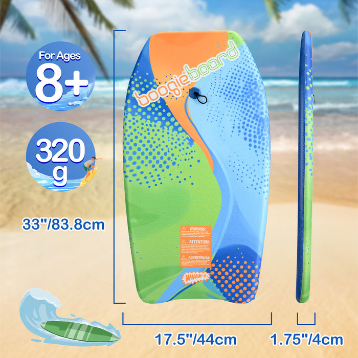 Wham-O 2 Pack 33 Inch Boogie Board, Body Board Lightweight with Wrist Leash Fiberclad Cover Phuzion Core for Ocean Pool Kids 8+ Teens Beginners Adults