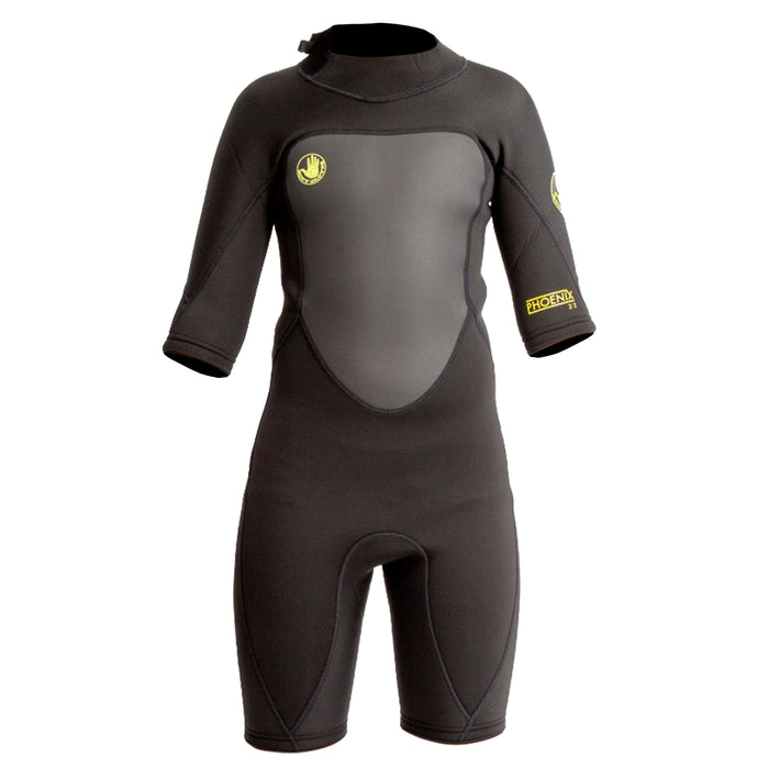 Body Glove Phoenix 2mm Youth Back-Zip Short Sleeve Springsuit, Child Spring Wetsuit for Kids Keep Warm Swimming - Black Yellow