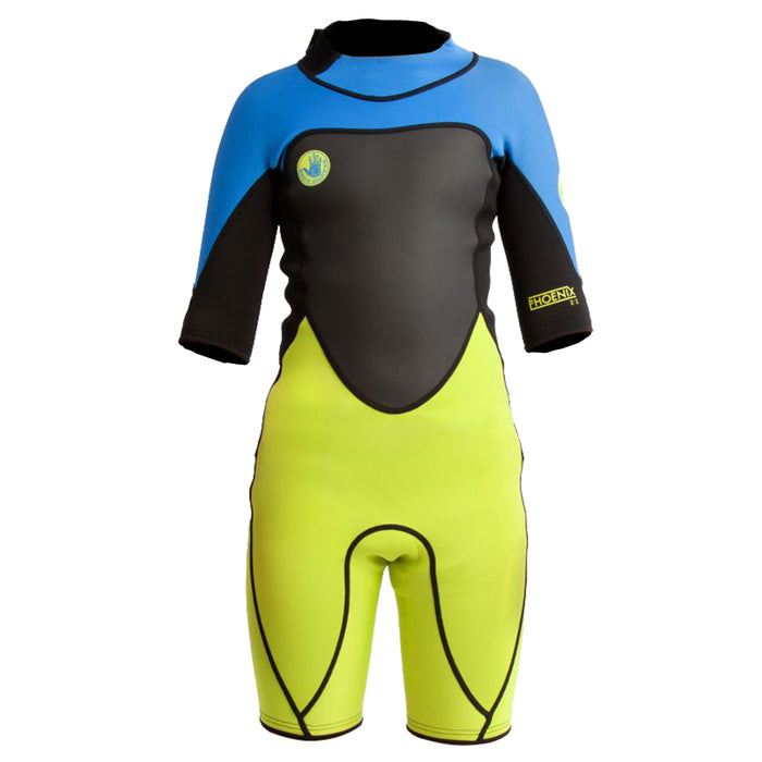 Body Glove Phoenix 2mm Youth Back-Zip Short Sleeve Springsuit,Child Spring Wetsuit for Kids Keep Warm Swimming - Blue Lime Color