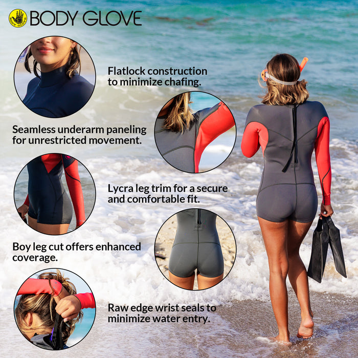 Body Glove Stellar 2mm Womens Back Zip Springsuit Boy Leg