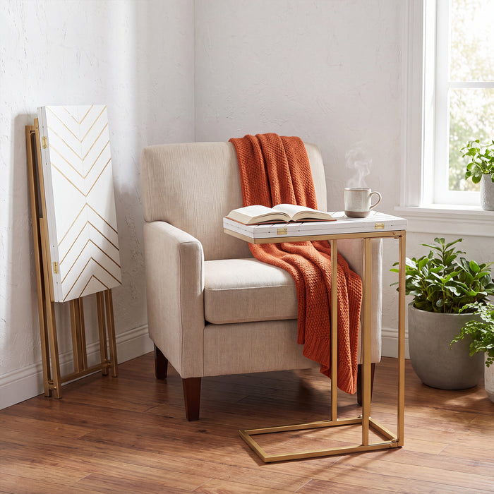 C Shaped End Table, Small Side Tables for Sofa Bed, Couch