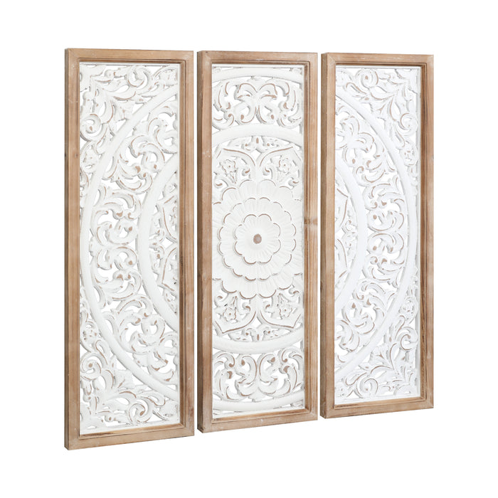 RiteSune Farmhouse Wall Sculpture Carved Wood Wall Art Decor, 3 Panel Floral Rustic Wooden Frame Hanging Wall Décor for Living Room Bedroom Entryway Hallway, 30" x 30"
