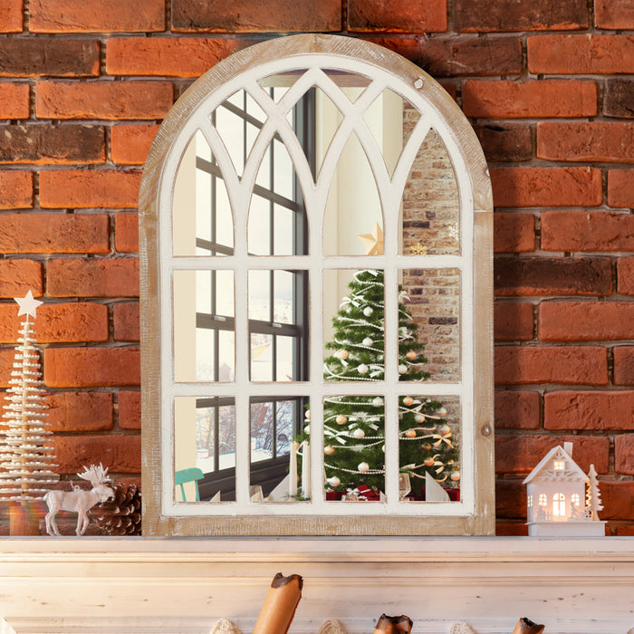 Farmhouse Window Pane Mirror, Large Decorative White Wall Mirror for Living Room Kitchen Entryway, 24 L x 34,Brown