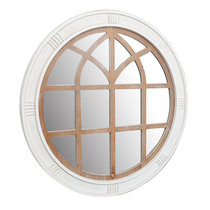 28" Farmhouse Round Window Mirror, Rustic White Wall Decor Mirror