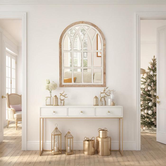 Farmhouse Window Pane Mirror, Large Decorative White Wall Mirror for Living Room Kitchen Entryway, 24 L x 34,Brown