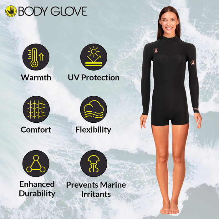 Body Glove Stellar 2mm Size Womens Back Zip Springsuit Boy Leg - Black, ULC Approval