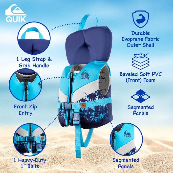 QUIKSILVER USCG Approved Life Vest for Infant, PVC Foam Flotation with Quick Release Buckle and Leg Strap, Boating, Fishing & Kayaking