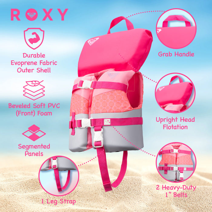 ROXY Infant Life Vest USCG Approved with Quick-Release Buckles & Leg Strap, Upright Flotation for Fishing, Boating & Kayaking